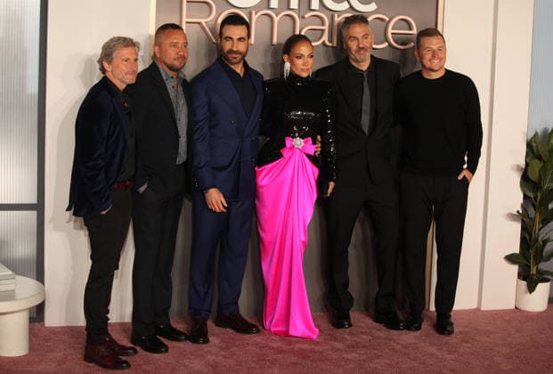 Office Romance premiere London, UK. Aaron Ryder, Jason Young, Brett Goldstein, Jennifer Lopez, Ol Parker and Andrew Swett at Office Romance premiere. BFI. 3rd June 2026. LMK11-S030626-001 Steve Bealing Landmark Media 