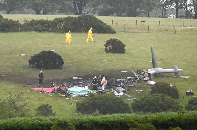 Royal Navy Helicopter Crash Devon 3rd June 2026. Three Royal Navy crew members died when their helicopter crashed into a field in Devon. They were taking part in a training exercise in the Royal Navy Merlin Mk4 when it crashed at Sourton Down, near Okehampton, Devon. Pictured: the crash site with Royal Navy personnel and emergency services in attendance.  Copyright: xWaynexperryx NINTCHDBPICT001085755826