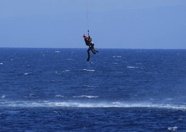 The first scenario of the Sea Lion-2026 Search and Rescue Invitation Exercise has been completed IZMIR, TURKIYE - JUNE 04: A rescue operation is carried out by air assets to save survivors from the sea during the first scenario of the operational phase of the Sea Lion (Deniz Aslani)-2026 Search and Rescue Invitation Exercise, conducted under the administration of the Turkish Coast Guard Command, in Izmir, Turkiye, on June 04, 2026. In the first scenario of the exercise, executed at two different points between the islands of Lesbos, Chios, Psara, Agios Efstratios, and Skyros within the Turkish Search and Rescue Region, a search and rescue operation was launched by the Turkish Coast Guard Command upon receiving a distress call from a commerc  Copyright: x2026xAnadoluxMehmetxEminxMenguarslanx