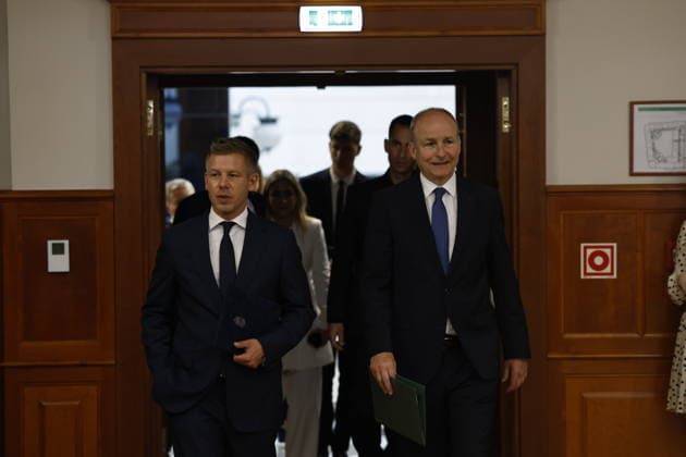 Peter Magyar - Micheal Martin meeting in Budapest BUDAPEST, HUNGARY - JUNE 04: Hungary s Prime Minister Peter Magyar (L) and Ireland s Prime Minister Micheal Martin arrive for a press conference at the foreign ministry in Budapest, Hungary, on June 4, 2026. Arpad Kurucz Anadolu Budapest Hungary. Editorial use only. Please get in touch for any other usage.  Copyright: x2026xAnadoluxArpadxKuruczx