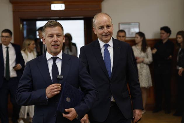 Peter Magyar - Micheal Martin meeting in Budapest BUDAPEST, HUNGARY - JUNE 04: Hungary s Prime Minister Peter Magyar (L) and Ireland s Prime Minister Micheal Martin arrive for a press conference at the foreign ministry in Budapest, Hungary, on June 4, 2026. Arpad Kurucz Anadolu Budapest Hungary. Editorial use only. Please get in touch for any other usage.  Copyright: x2026xAnadoluxArpadxKuruczx