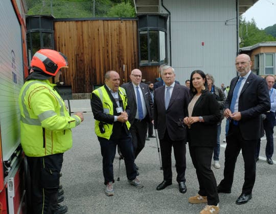 IPA85316401 - Autonomous Region Valle d Aosta Minister of Foreign Affairs and International Cooperation Antonio Tajani at the Mont Blanc Tunnel for a press pointwith Valled Aosta President Renzo Testolin and Piedmont Region President Alberto Cirio Emily Rini president of the Italian company that manages the Mont Blanc Tunnel  Copyright: xCOSTANTINOxSERGIx xCostantinoxSergix 85316401