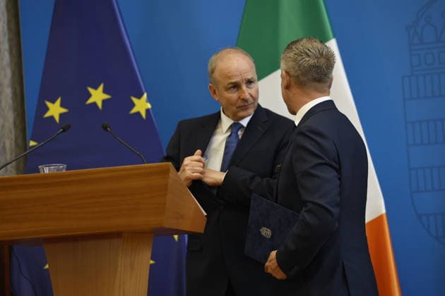 Peter Magyar - Micheal Martin meeting in Budapest BUDAPEST, HUNGARY - JUNE 04: Hungary s Prime Minister Peter Magyar (R) and Ireland s Prime Minister Micheal Martin (L) hold a joint press conference at the foreign ministry in Budapest, Hungary, on June 4, 2026. Arpad Kurucz Anadolu Budapest Hungary. Editorial use only. Please get in touch for any other usage.  Copyright: x2026xAnadoluxArpadxKuruczx