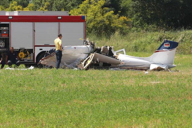 Medulin, Croatia, 040626. A plane crashed, killing four people. A police investigation is underway. The plane flew in from Austria. Photo: Goran Sebelic CROPIX Copyright: xxGoranxSebelicx sruseni_avion4-040626