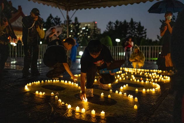 Taipei June 4 Vigil People placing candles on the ground at a June 4 Vigil at Liberty Square on June 4, 2026 in Taipei, Taiwan. (Photo by STR Nexpher Images) TAIPEI