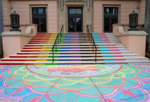 June 4, 2026, St. Petersburg, Florida, USA: The sidewalk in front and the steps of St. Petersburg City Hall have been painted in rainbow colored caulk for the St. Pete Pride Flag Raising event to kick off Pride month at St. Pete City Hall on Thursday, June 4, 2026 in St. Petersburg. St. Petersburg USA  - ZUMAs70_ 20260604_zan_s70_001 Copyright: xDirkxShaddx