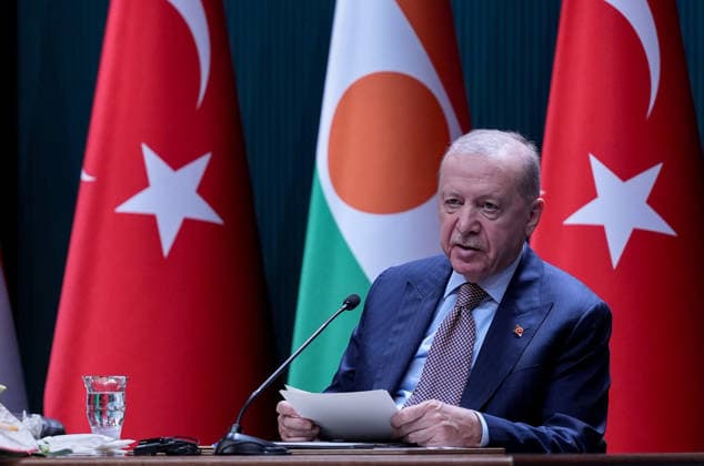 Turkiye and Niger sign joint agreements in Ankara ANKARA, TURKIYE - JUNE 04: Turkish President Recep Tayyip Erdogan and Nigerien President Abdourahamane Tchiani (not seen) hold a press meeting after their one-on-one and interdelegation meetings at the Presidential Complex in Ankara, Turkiye on June 04, 2026. Ercin Erturk Anadolu Ankara Turkey. Editorial use only. Please get in touch for any other usage.  Copyright: x2026xAnadoluxErcinxErturkx
