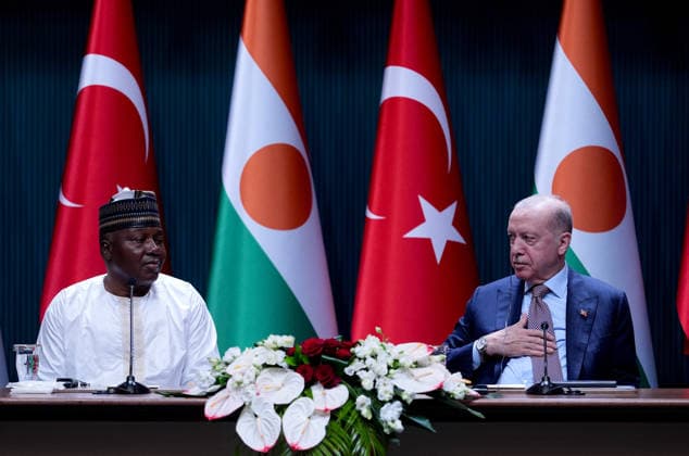 Turkiye and Niger sign joint agreements in Ankara ANKARA, TURKIYE - JUNE 04: Turkish President Recep Tayyip Erdogan (R) and Nigerien President Abdourahamane Tchiani (L) hold a press meeting after their one-on-one and interdelegation meetings at the Presidential Complex in Ankara, Turkiye on June 04, 2026. Ercin Erturk Anadolu Ankara Turkey. Editorial use only. Please get in touch for any other usage.  Copyright: x2026xAnadoluxErcinxErturkx