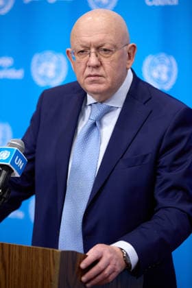 June 4, 2026, New York, New York, USA: June 4, 2026, New York, New York, USA: Russian Ambassador to the United Nations Vassily Nebenzia speaks to reporters during a Security Council stakeout at U.N. Headquarters in New York. New York USA - ZUMAs237 20260604_aap_s237_007 Copyright: xMarkxJ.xSullivanx