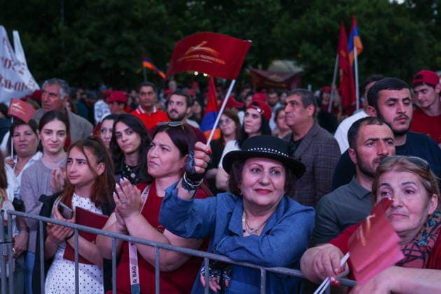RUSSIA, YEREVAN - JUNE 4, 2026: Activists gather in Freedom Square to rally for Prosperous Armenia ahead of the June 7 election to the National Assembly. Alexander Patrin TASS  93373638