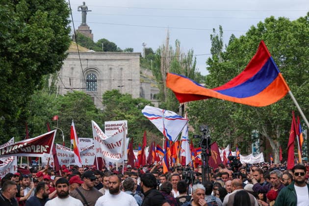 RUSSIA, YEREVAN - JUNE 4, 2026: Activists take part in a march for Prosperous Armenia ahead of the June 7 election to the National Assembly. Alexander Patrin TASS  93374388