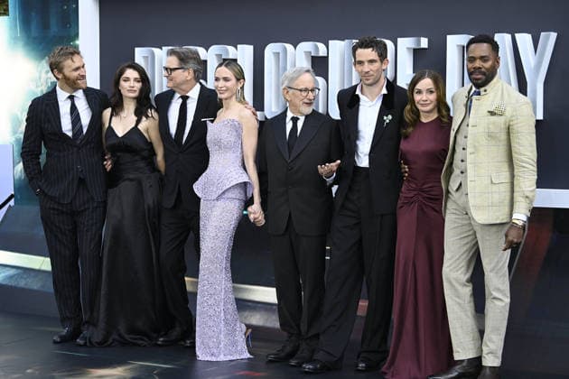 Disclosure Day UK premiere, Cineworld Leicester Square, London, UK, 04 June 2026. Wyatt Russell, Eve Hewson, Colin Firth, Emily Blunt, Steven Spielberg, Josh O Connor, Kristie Macosko Krieger and Colman Domingo at the UK premiere of Disclosure Day, Cineworld Leicester Square, London, UK, 04 June 2026., Credit:Justin Ng Avalon United Kingdom, London  Copyright: xJustinxNgx xAvalonx 1107759949