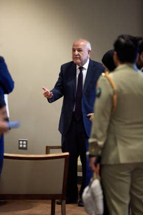 June 4, 2026, New York, New York, USA: Riyad Mansour, Permanent Observer of the State of Palestine to the United Nations, speaks with delegates before a Security Council stakeout with representatives of the Arab Group and the Organisation of Islamic Cooperation at U.N. headquarters. New York USA  - ZUMAs237 20260604_aap_s237_025 Copyright: xMarkxJ.xSullivanx