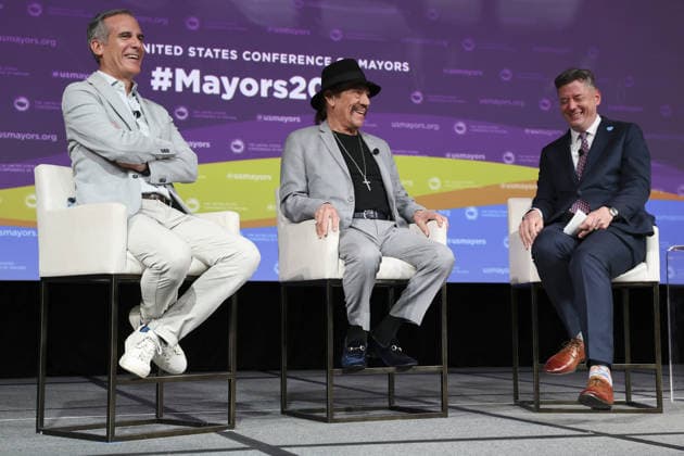 94th Annual Meeting of the United States Conference of Mayors in California LONG BEACH, CALIFORNIA - JUNE 4: Eric Garcetti, Danny Trejo and Oklahoma City Mayor David Holt discuss Trejo s career accomplishments during the 94th Annual Meeting of the United States Conference of Mayors in Long Beach, California on June 4, 2026. Myraneli Fabian Anadolu California United States. Editorial use only. Please get in touch for any other usage.  Copyright: x2026xAnadoluxMyranelixFabianx