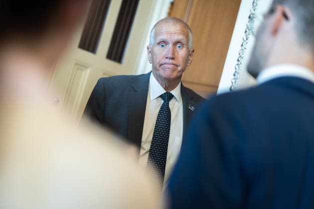 Senate Votes on Reconciliation WASHINGTON, DC - JUNE 4: Senator Thom Tillis (R-NC) speaks to reporters as the Senate votes on amendments to a reconciliation package, at the U.S. Capitol in Washington, DC on June 4, 2026. Nathan Posner Anadolu Washington D.C. United States. Editorial use only. Please get in touch for any other usage.  Copyright: x2026xAnadoluxNathanxPosnerx