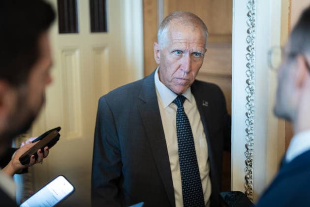 Senate Votes on Reconciliation WASHINGTON, DC - JUNE 4: Senator Thom Tillis (R-NC) speaks to reporters as the Senate votes on amendments to a reconciliation package, at the U.S. Capitol in Washington, DC on June 4, 2026. Nathan Posner Anadolu Washington D.C. United States. Editorial use only. Please get in touch for any other usage.  Copyright: x2026xAnadoluxNathanxPosnerx