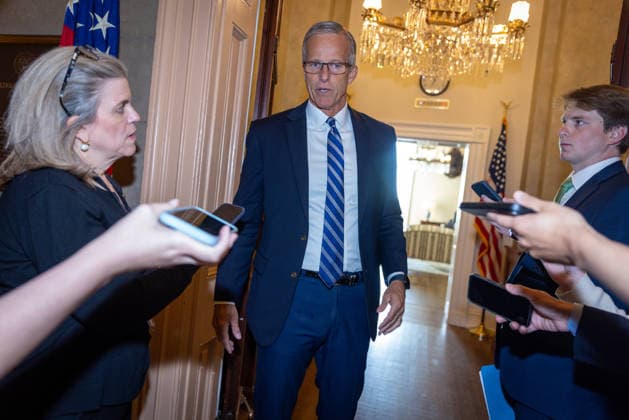 Senate Votes on Reconciliation WASHINGTON, DC - JUNE 4: Senate Majority Leader John Thune (R-SD) speaks to reporters as the Senate votes on amendments to a reconciliation package, at the U.S. Capitol in Washington, DC on June 4, 2026. Nathan Posner Anadolu Washington D.C. United States. Editorial use only. Please get in touch for any other usage.  Copyright: x2026xAnadoluxNathanxPosnerx