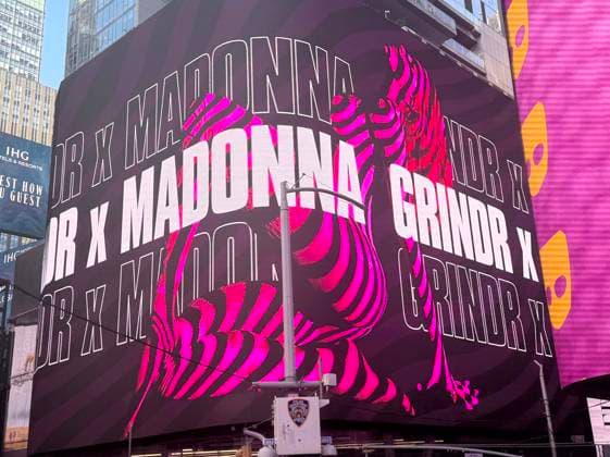 June 4, 2026, New York, New York, USA: Signage by Grindr and Madonna for her surprise pop up concert, partnered with the app Grindr, in Time Square to promote her new album Confessions ll also called Confessions on the Dance Floor - Part ll. New York USA - ZUMAk03_ 20260604_zaf_k03_041 Copyright: xNancyxKaszermanx