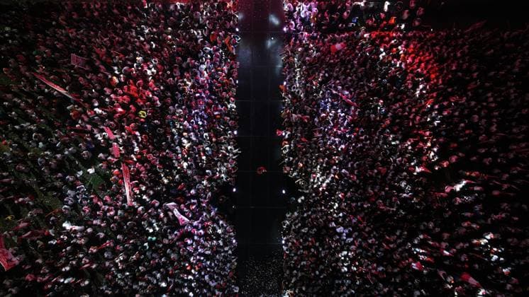 Keiko Fujimori Campaign Closing Event in Peru LIMA, PERU - JUNE 04: Thousands of supporters of presidential candidate Keiko Fujimori attended her campaign closing event held at the Arena Monumental on June 4, 2026, in Lima, Peru. The event, held three days before the presidential runoff election on June 7, brought together supporters, musical groups, and guests affiliated with the Fuerza Popular party. Klebher Vasquez Anadolu Lima Peru. Editorial use only. Please get in touch for any other usage.  Copyright: x2026xAnadoluxKlebherxVasquezx
