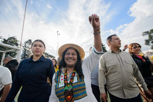 June 4, 2026, Bogota, Bogota D.C, Colombia: Colombian left-wing presidential candidate Ivan Cepeda and his running mate Aida Quilcue receive support from football fans in the midst of the presidential runoffs on June 4, 2026, in Bogota, Colombia. Bogota Colombia - ZUMAvp1_ 20260604_zia_vp1_012 Copyright: xSebastianxBarrosx