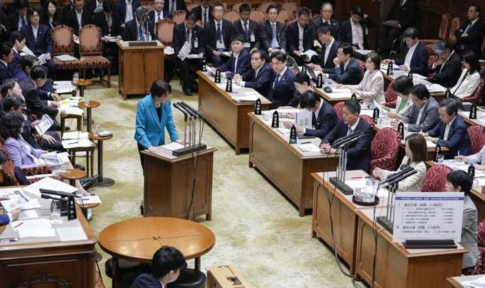 Japan PM Takaichi in parliament Japanese Prime Minister Sanae Takaichi (standing) speaks at a House of Councillors budget committee session in Tokyo on June 5, 2026.  A14AA0005617719P