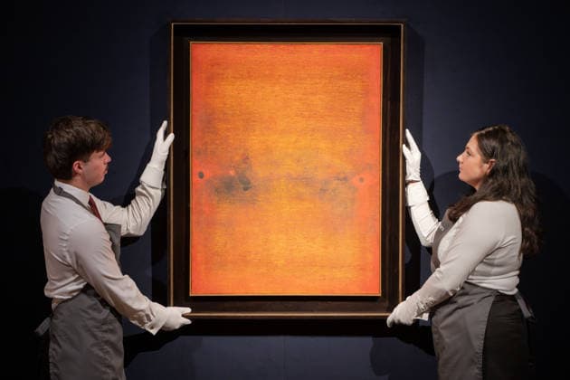 June 5, 2026, London, England, United Kingdom: ChristieÃ¢â‚¬â ¢s technicians hold Untitled by V.S. Gaitonde (estimate GBP 1,200,000-1,800,000) during a preview for Ã¢â‚¬oeSublime Shadows: South Asian Art from a Distinguished CollectionÃ¢â‚¬Â at ChristieÃ¢â‚¬â ¢s in London, UK. The sale is the first dedicated South Asian Modern and Contemporary auction at ChristieÃ¢â‚¬â ¢s London since 2019. London United Kingdom - ZUMAk172 20260605_zip_k172_004 Copyright: xThomasxKrychx
