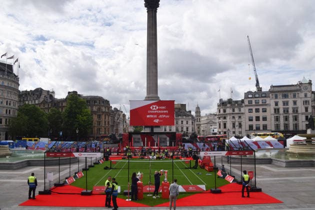 June 5, 2026, London, England, United Kingdom: An HSBC Championship tennis court has been unveiled in Trafalgar Square ahead of the tournament at The QueenÃ¢â‚¬â ¢s Club. London United Kingdom  - ZUMAv130 20260605_zip_v130_031 Copyright: xVukxValcicx