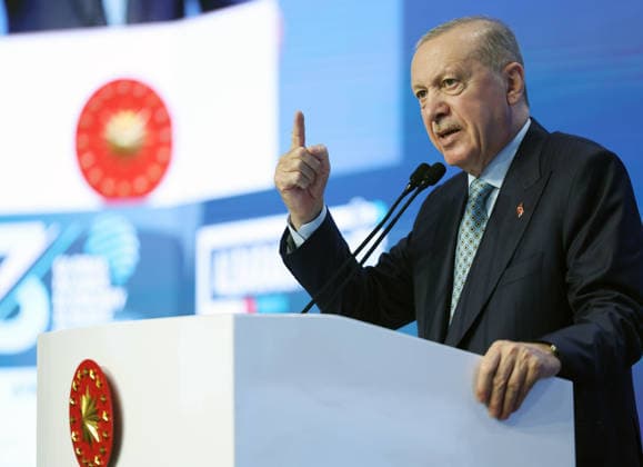 Turkish President Recep Tayyip Erdogan ISTANBUL, TURKIYE - JUNE 5: (----EDITORIAL USE ONLY - MANDATORY CREDIT - TURKISH PRESIDENCY MURAT CETINMUHURDAR HANDOUT - NO MARKETING NO ADVERTISING CAMPAIGNS - DISTRIBUTED AS A SERVICE TO CLIENTS----) Turkish President Recep Tayyip Erdogan delivers a speech as he attends 3rd Global Islamic Economy Summit at Istanbul Financial Center in Istanbul, Turkiye on June 5, 2026. TUR Presidency Murat Cetinmuhurdar Anadolu Istanbul Turkey. Editorial use only. Please get in touch for any other usage.  Copyright: x2026xAnadoluxTURxPresidency xMuratxCetinmuhurdarx
