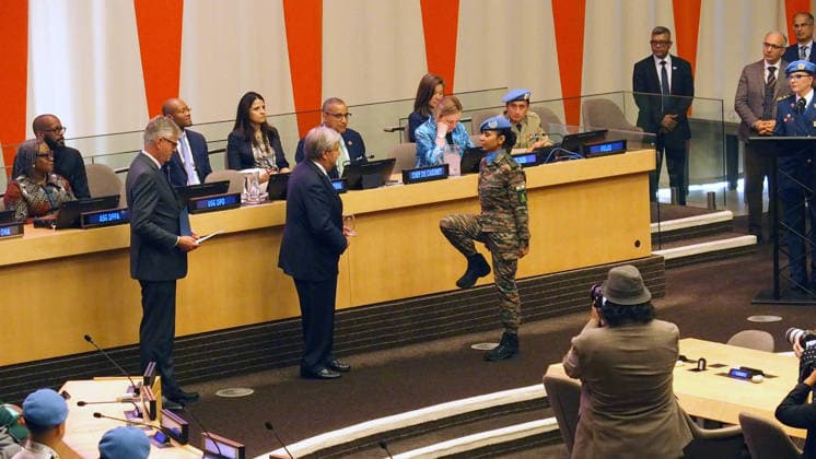 June 5, 2026, Manhattan, New York, USA: New York New York June 5,.2026... Ceremonies to present awards Ã The Dag HammarskjÅ¡ld Medal, Captain Mbaye Diagne Medal for Exceptional Courage, UN Woman Police Officer of the Year and UN Military Gender Advocate of the Year.(on the occasion of International Day of United Nations Peacekeepers).Major Abhilasha Barak Manhattan USA - ZUMAct2_ 20260605_faf_ct2_034 Copyright: xBrucexCotlerx
