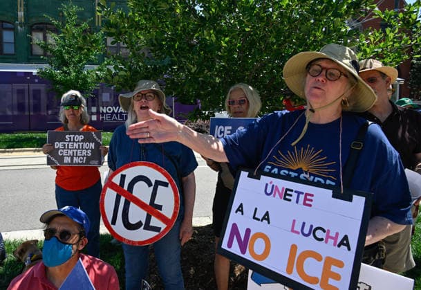 Protest against ICE detention centers in Charlotte CHARLOTTE, USA - JUNE 5: Concerned citizens gather in front of the Federal Court House to protest against ICE detention centers to be built in the state in Charlotte, NC, United States on June 5, 2026. Peter Zay Anadolu Charlotte United States. Editorial use only. Please get in touch for any other usage.  Copyright: x2026xAnadoluxPeterxZayx