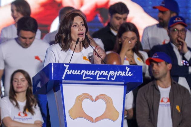 ARMENIA, YEREVAN - JUNE 5, 2026: Armenia s Health Minister Anahit Avanesian addresses a rally held by supporters of the Civil Contract Party on Republic Square Yerevan Armenia  - ZUMAt113 20260605_zaa_t113_877 Copyright: xAlexanderxPatrinx