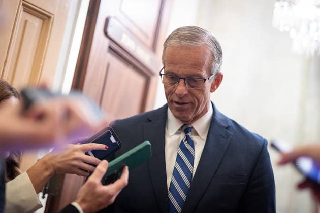 Senate Votes on Reconciliation WASHINGTON, DC - JUNE 5: Senate Majority Leader John Thune (R-SD) speaks to reporters after the Senate passed a reconciliation package, at the U.S. Capitol in Washington, DC on June 5, 2026. Nathan Posner Anadolu Washington D.C. United States. Editorial use only. Please get in touch for any other usage.  Copyright: x2026xAnadoluxNathanxPosnerx