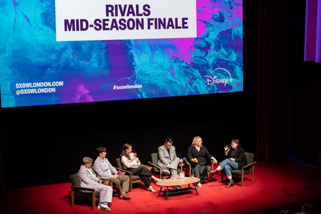 Rivals mid season finale screening with cast & crew in London, UK - 5 Jun 2026 L-R Jamie Jay Johson, Jack Halama, Laura Wade, David Tennant, Claire Rushbrook and Anna Bogutskaya seen on stage at special cast and crew panel after the screening for SXSW. Actors and creatives arrived on red carpet and joined the SXSW audience to watch the mid season finale before taking to the stage for a special cast & crew panel. London United Kingdom Copyright: xBonniexBritainx xSOPAxImagesx YXJ04946
