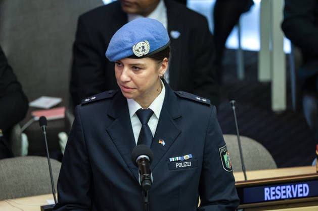 June 5, 2026, New York, New York, USA: STEPHANIE KONIGS of Germany speaks after accepting the 2025 UN Woman Police Officer of the Year Award during the International Day of UN Peacekeepers ceremony at UNHQ. New York USA - ZUMAo116 20260605_znp_o116_009 Copyright: xBiancaxOterox