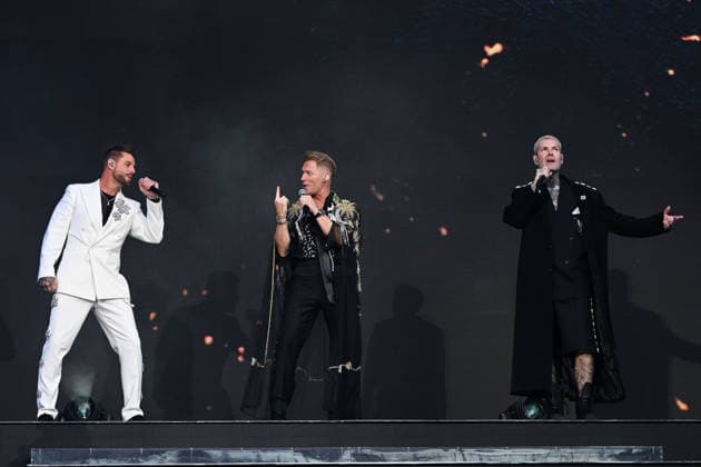 Boyzone performing at Emirates Stadium LONDON, ENGLAND - JUNE 05: Keith Duffy, Ronan Keating and Shane Lynch of ˜Boyzone™ performing at Emirates Stadium on June 05, 2026 in London, England CAP MAR MAR Great Britain UK Copyright: xMartinxHarris CapitalxPicturesx