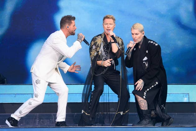 Boyzone Perform at Emirates Stadium, London UK - 5 June 2026 (L-R) - Keith Duffy, Ronan Keating and Shane Lynch of Irish pop band Boyzone performs the first of two final concerts at Emirates Stadium, London, England, UK on Friday 5 June, 2026., Credit:Justin Ng Avalon UK, England, London, Emirates Stadium  Copyright: xJustinxNgx xAvalonx 1108094364