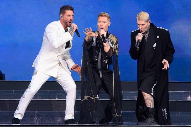 Boyzone Perform at Emirates Stadium, London UK - 5 June 2026 (L-R) - Keith Duffy, Ronan Keating and Shane Lynch of Irish pop band Boyzone performs the first of two final concerts at Emirates Stadium, London, England, UK on Friday 5 June, 2026., Credit:Justin Ng Avalon UK, England, London, Emirates Stadium  Copyright: xJustinxNgx xAvalonx 1108094372