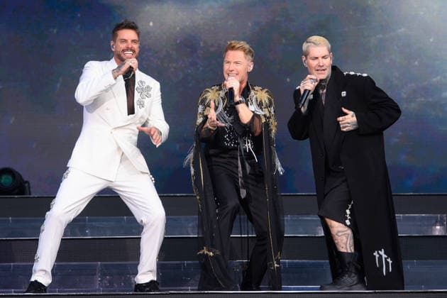 Boyzone Perform at Emirates Stadium, London UK - 5 June 2026 (L-R) - Keith Duffy, Ronan Keating and Shane Lynch of Irish pop band Boyzone performs the first of two final concerts at Emirates Stadium, London, England, UK on Friday 5 June, 2026., Credit:Justin Ng Avalon UK, England, London, Emirates Stadium  Copyright: xJustinxNgx xAvalonx 1108094389