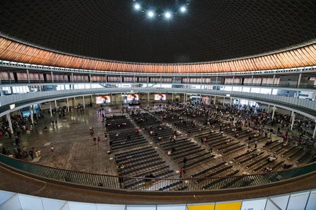 Celebration of the beatification of priests Jan Bula and Vaclav Drbola took place at Exhibition Centre in Brno, Czech Republic, on June 6, 2026. The picture shows the hall of Pavilion Z with a live broadcast of the mass. (CTKxPhoto PatrikxUhlir) CTKPhotoP2026060603122  CTKPhotoP2026060603122