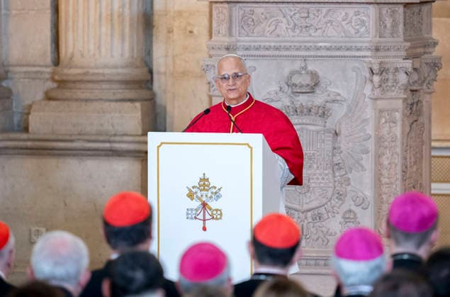 The Royal House receives Pope Leo XIV at the Royal Palace in Madrid Pope Leo XIV delivers a speech during his welcoming ceremony at the Royal Palace, June 6, 2026, in Madrid Spain The reception brings together the highest authorities of the State and the Catholic Church in Spain and marks the official start of the pontiffs agenda in the country 06 JUNE 2026 PAPAL VISIT Madrid Madrid Madrid Spain  Copyright: xAlbertoxOrtegax 7576264
