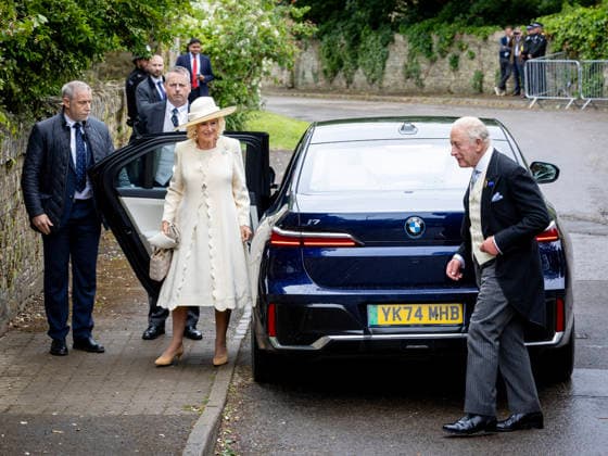 06-06-2026 England King Charles and Queen Camilla arriving for the wedding of Peter Philips and NHS nurse Harriet Sperling at All Saints church in Kemble, Gloucestershire. Â  Copyright: xPPEx