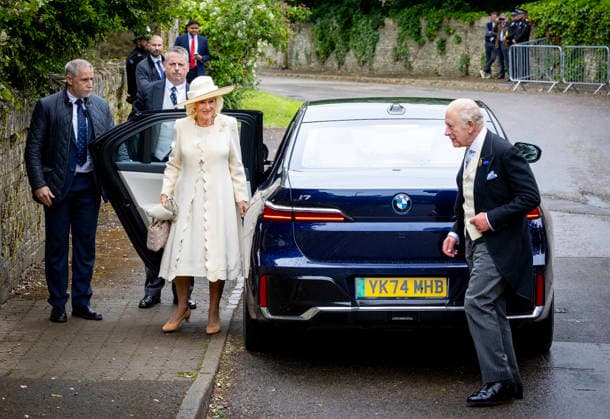 06-06-2026 England King Charles and Queen Camilla arriving for the wedding of Peter Philips and NHS nurse Harriet Sperling at All Saints church in Kemble, Gloucestershire. Â  Copyright: xPPEx
