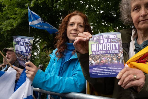 June 6, 2026, Perth, Scotland, UK: Anti-immigration protesters held a demonstration outside The Queens Hotel in Perth, while pro-immigration protesters aligned with Perth Against Racism staged a Reject Hate And Division counter-demonstration outside the Radisson Blu Hotel opposite. Both hotels are being used to house asylum seekers and have been the focus of similar protests in recent months. Perth UK  - ZUMAs357 20260606_zip_s357_012 Copyright: xCameronxScottx