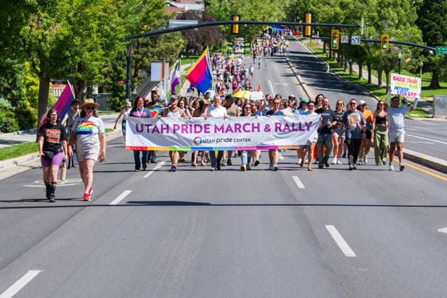 June 6, 2026, Salt Lake City, Utah, USA: Participants carry a banner reading Utah Pride March & Rally down the street during the Utah Pride Rally and March on June 6, 2026. Salt Lake City USA - ZUMAm292 20260606_znp_m292_004 Copyright: xCharlesxMcClintockxWilsonx