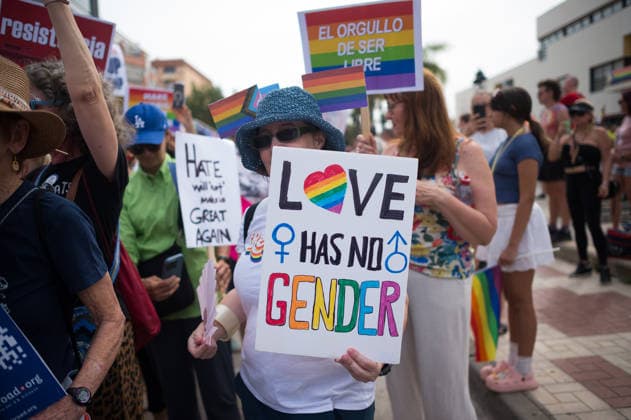 June 6, 2026, Malaga, Spain: A person is seen holding a placard as she takes part in a demonstration in support of the rights of LGTBIQ+ people, as part of the LGTBIQ+ Pride celebrations. The LGTBIQ+ Pride of Torremolinos is internationally known as a meeting point for LGTBIQ+ people in a colourful and festive atmosphere, where thousands of people celebrate the fight of the LGTBIQ+ movement for equality and respect. Malaga Spain - ZUMAs197 20260606_aaa_s197_325 Copyright: xJesusxMeridax