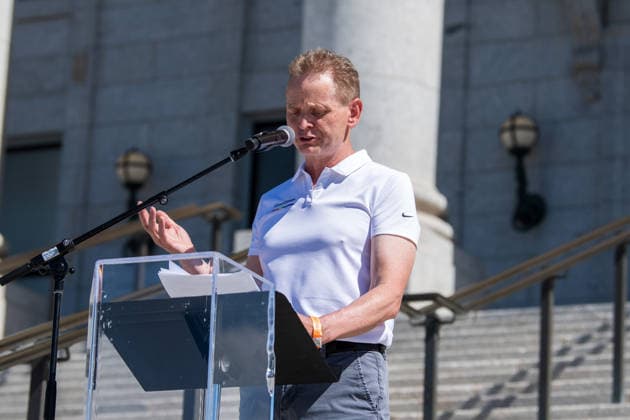 June 6, 2026, Salt Lake City, Utah, USA: JOHN JOHNSON speaks outside the Utah State Capitol building during the Utah Pride Rally and March. Salt Lake City USA - ZUMAm292 20260606_znp_m292_011 Copyright: xCharlesxMcClintockxWilsonx