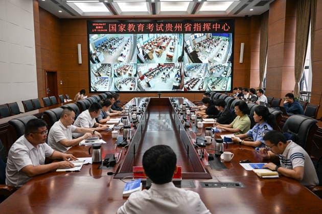 GUIYANG, CHINA - JUNE 07: A command center s large monitor screen displays real-time footage of examination venues for the 2026 China s National College Entrance Exam across Guizhou Province on June 7, 2026 in Guiyang, Guizhou Province of China. A total of 12.9 million students across China are set to attend the gaokao, or the national college entrance exam, starting from June 7.  Copyright: xChinaxNewsxServicex 111646635087