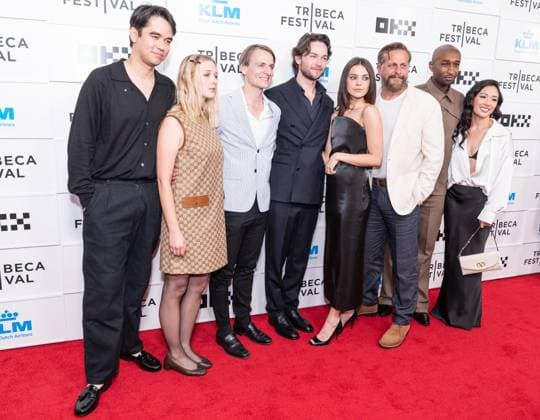 June 6, 2026, New York, New York, USA: Sky Smith, Chloe Kerwin, John McGinty, Jack Martin, Johnna Dias-Watson, Joe Tippett, Donald Webber Jr. and Constance Wu attend premiere of Happy Hours at Tribeca Film Festival at BMCC in New York, NY on June 6, 2026. New York USA - ZUMAr339 20260606_znp_r339_193 Copyright: xLevxRadinx