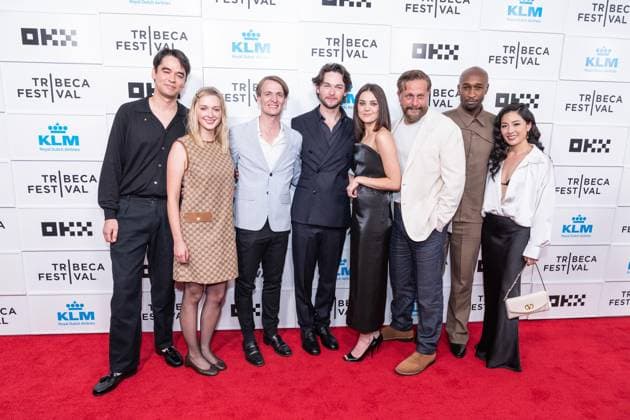 June 6, 2026, New York, New York, USA: Sky Smith, Chloe Kerwin, John McGinty, Jack Martin, Johnna Dias-Watson, Joe Tippett, Donald Webber Jr. and Constance Wu attend premiere of Happy Hours at Tribeca Film Festival at BMCC in New York, NY on June 6, 2026. New York USA - ZUMAr339 20260606_znp_r339_194 Copyright: xLevxRadinx