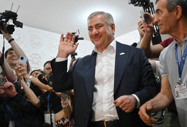 Armenia Parliamentary Election 9184670 07.06.2026 Strong Armenia party leader Samvel Karapetyan leaves a polling station after casting his ballot during the Armenian parliamentary election in Yerevan, Armenia. Yuri Kochetkov Sputnik Yerevan Armenia  Copyright: xYurixKochetkovx